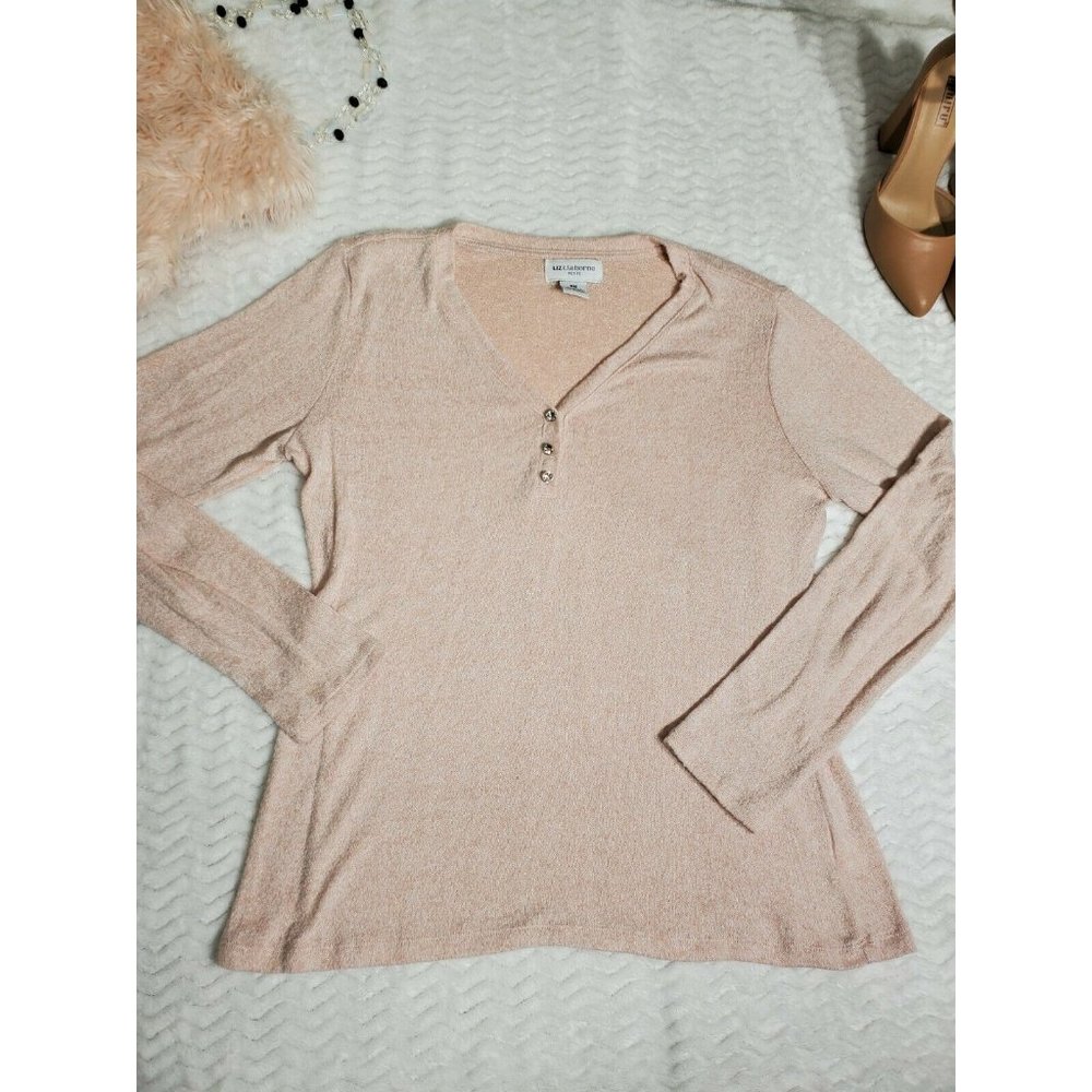 Liz Claiborne Blush Sweater with Diamond Buttons petite Medium soft